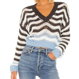 Superdown Chunky Knit Shira Cropped Sweater in Blue White & Grey